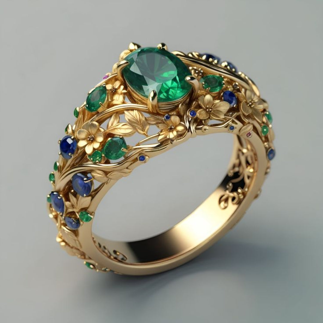 Luxe Ring with Emerald and Sapphire