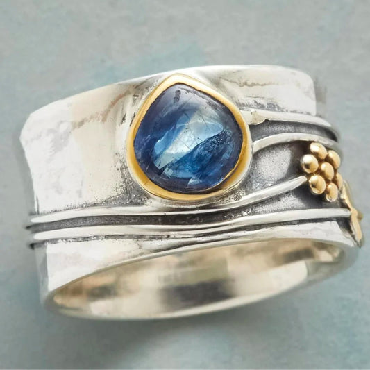 Vintage Blue Sapphire Ring Gold-Plated Silver