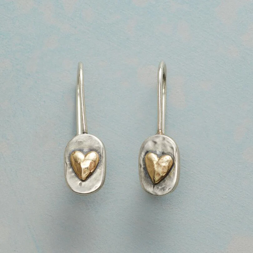 Heart-shaped earrings made of silver and gold