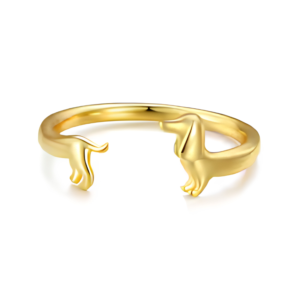 18K Gold Dachshund Adjustable Ring