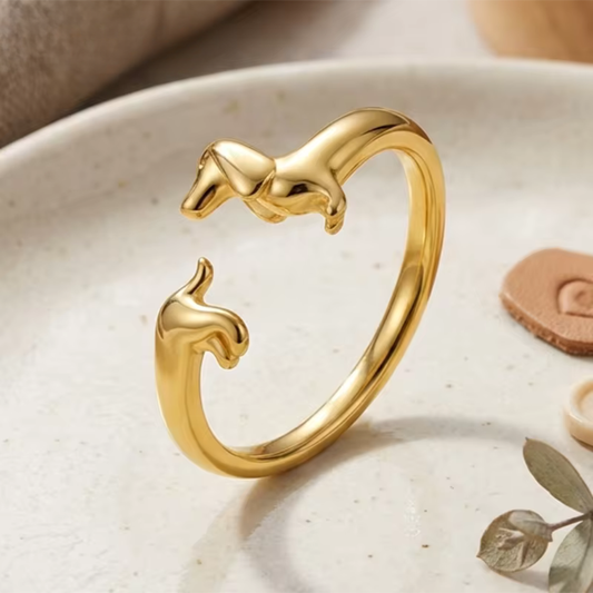 18K Gold Dachshund Adjustable Ring