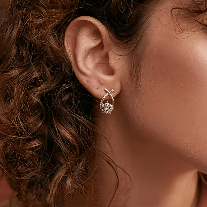 Earrings with Gold Cross and Zirconia