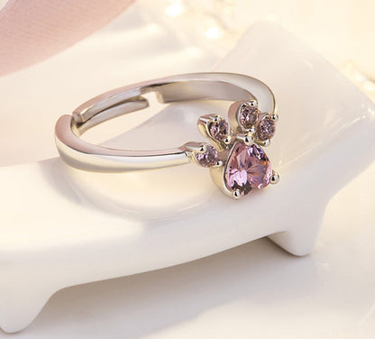 Rose Gold Paw Jewelry Set – 4 Pieces with Zirconia Heart (Ring, Necklace, Earrings, Bracelet)