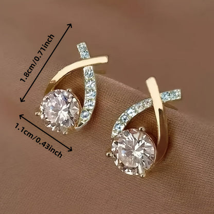 Earrings with Gold Cross and Zirconia