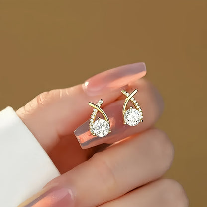 Earrings with Gold Cross and Zirconia