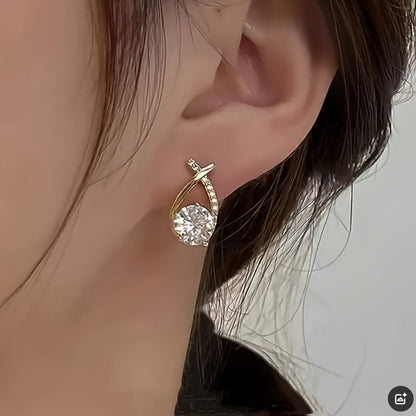 Earrings with Gold Cross and Zirconia