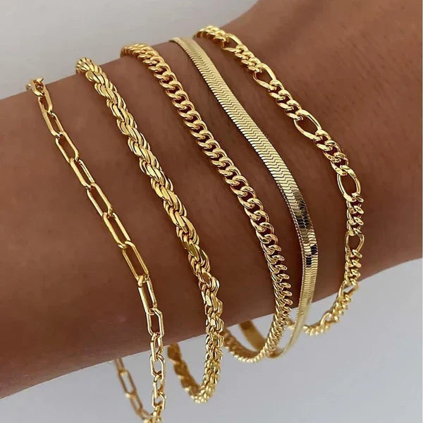 Bracelet set 5 pieces in gold