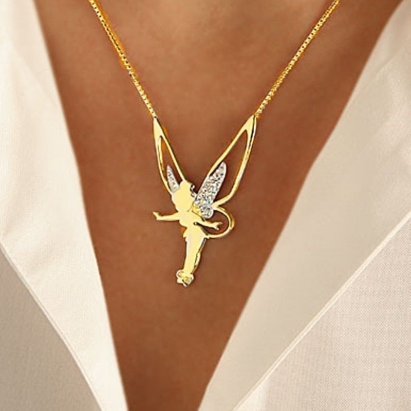 Gold necklace with fairy pendant