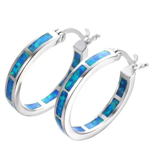 Chic Earrings in Circle with Blue Fire Opal
