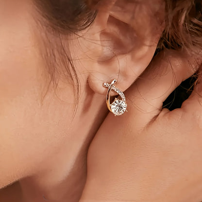 Earrings with Gold Cross and Zirconia