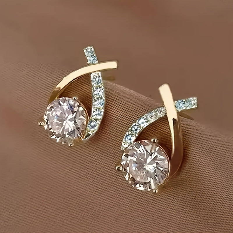 Earrings with Gold Cross and Zirconia