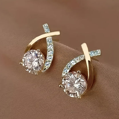 Earrings with Gold Cross and Zirconia
