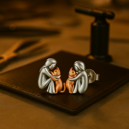 Silver and Gold Two-Tone Cat Hug Earrings