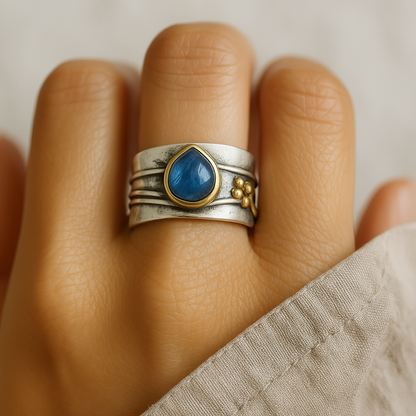 Vintage Blue Sapphire Ring Gold-Plated Silver